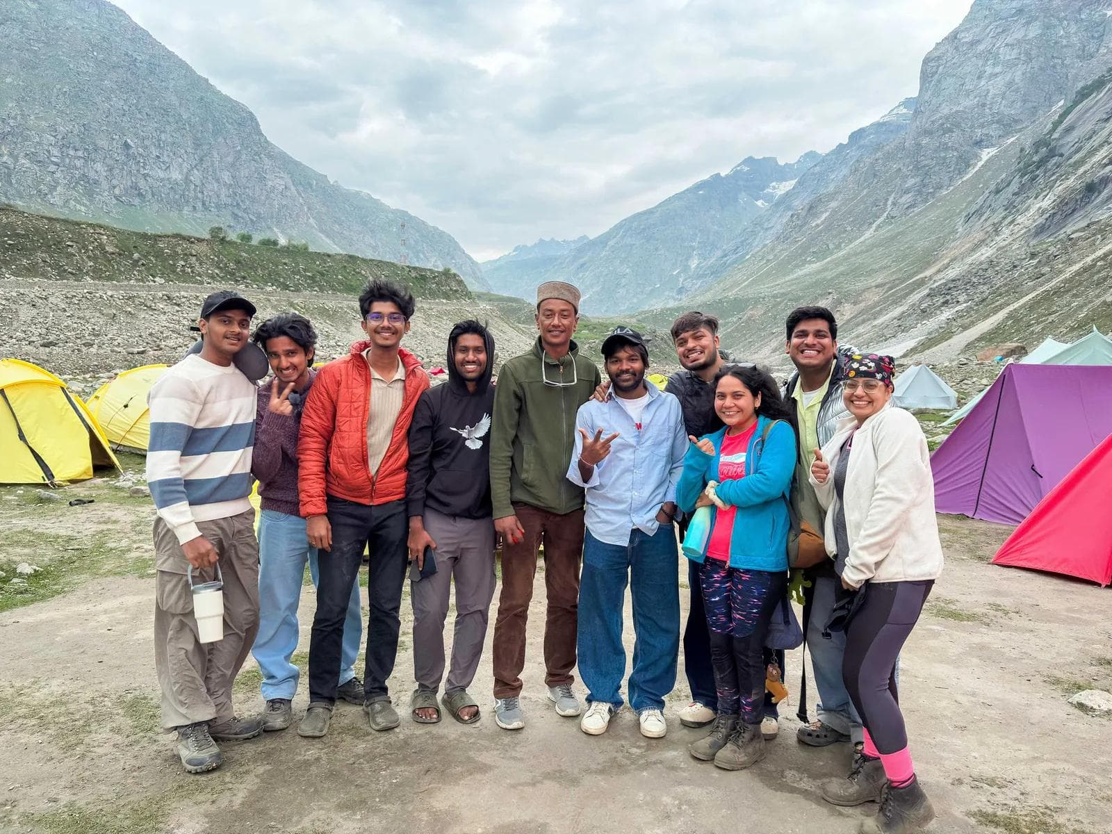The Mountain Bird Bagpackers group together in the Himalayas